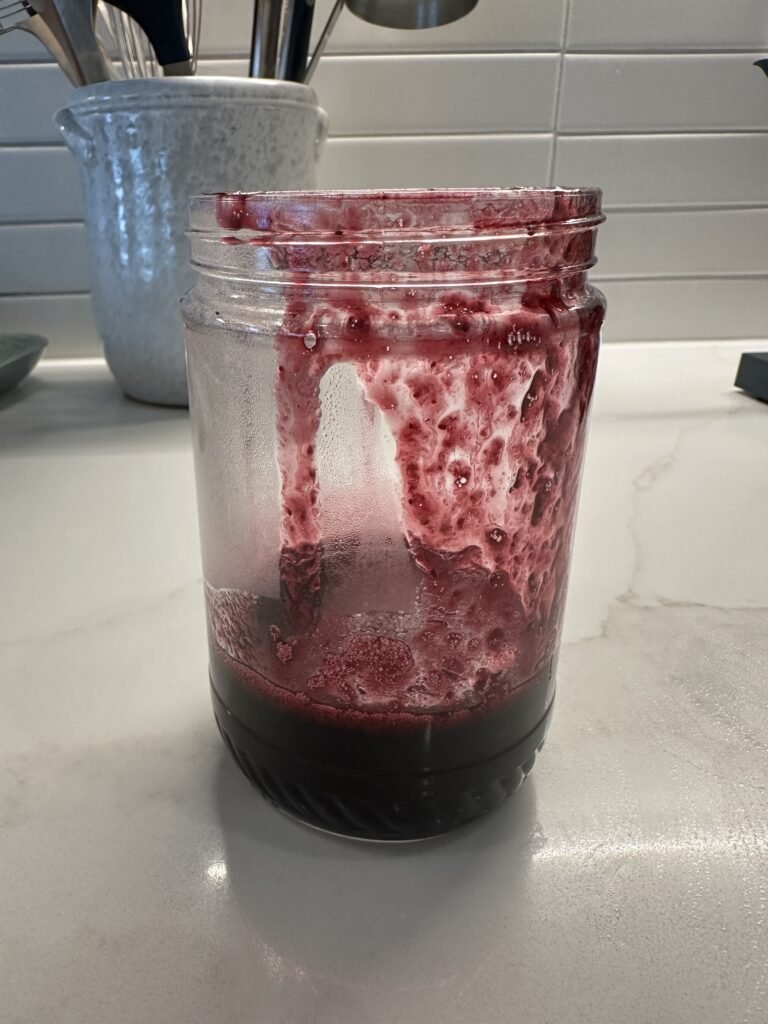 blueberry vanilla brown sugar coffee syrup in a jar