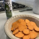 spray layered sweet potato slices